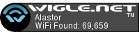Badge from website wigle.net displaying my constantly updating statistics with the username Alastor